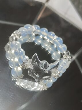 Opalite Beaded Fox Face Stretch Bracelet